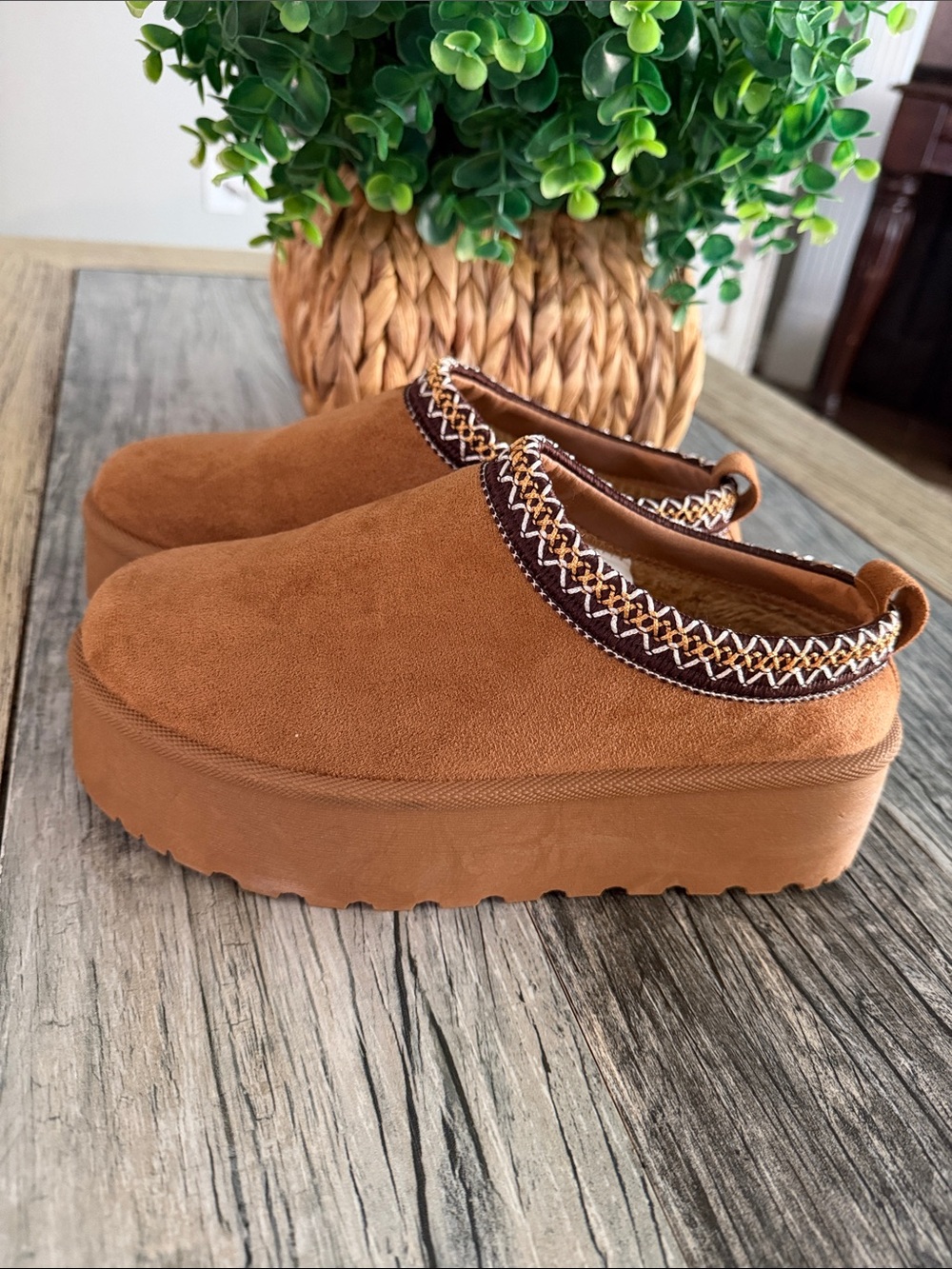 Platform Slip-On Clog Mule in Chestnut